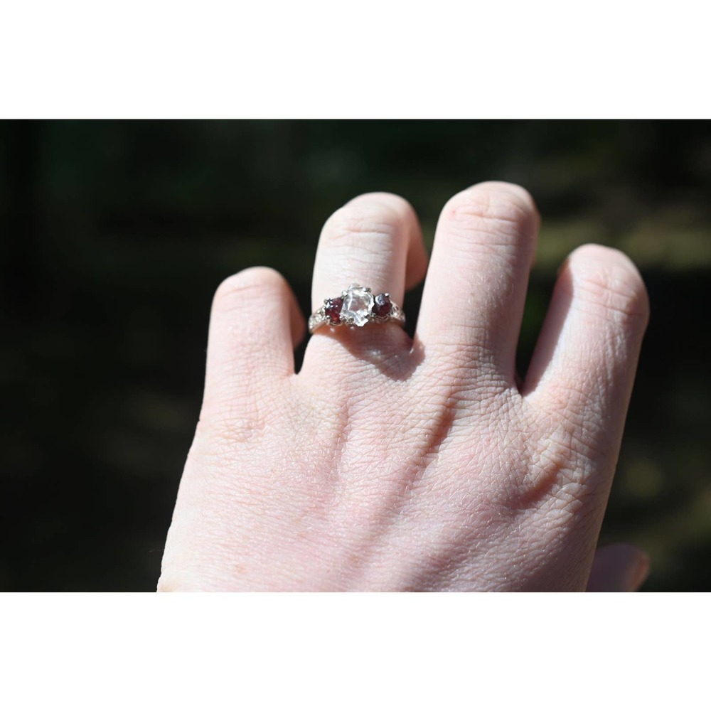 Alaskan Garnet and Lake county diamond engagement ring .925 sterling sil…